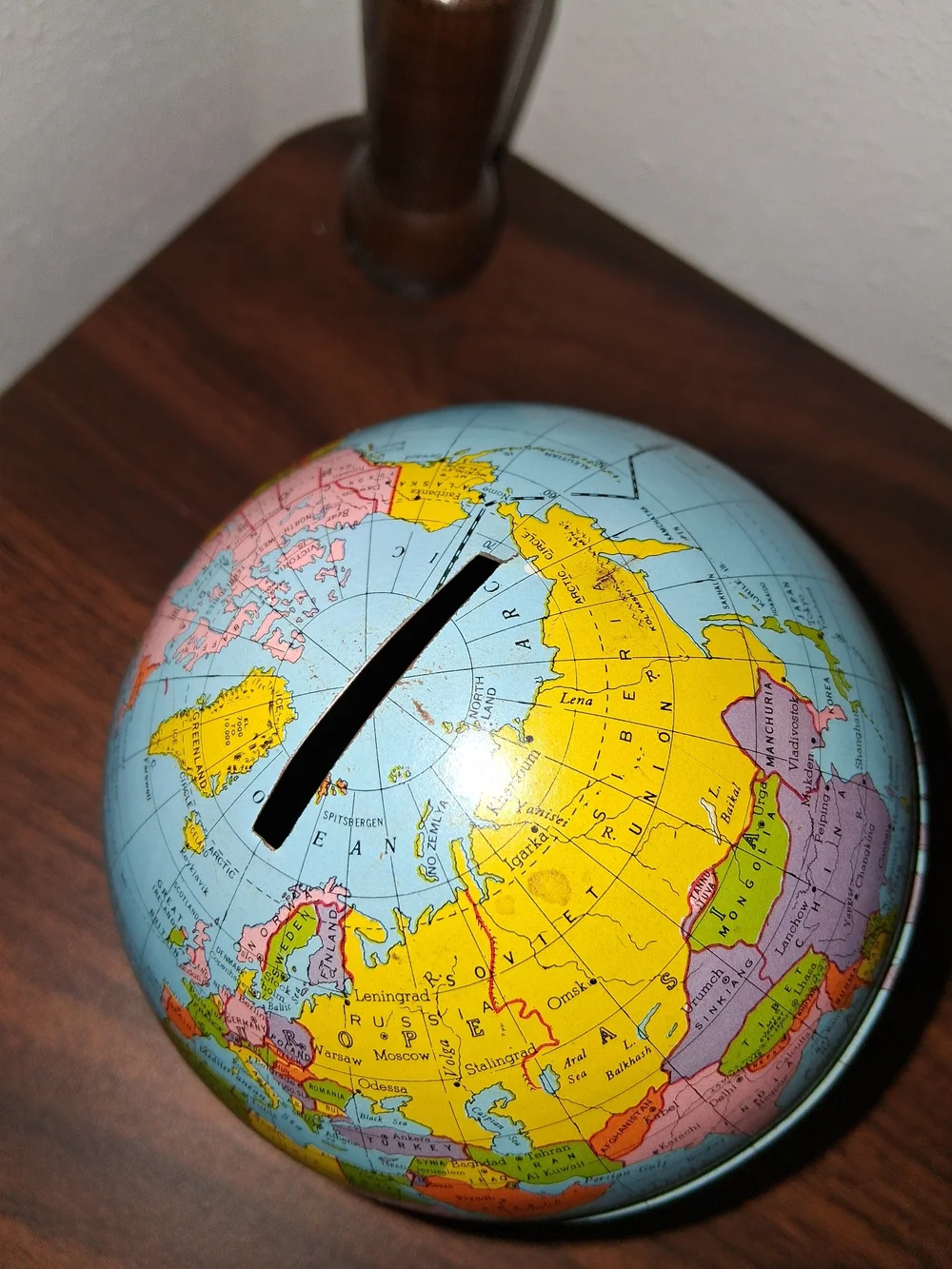 Kids Educational World Globe Coin Bank - Blue Globe with Colorful Countries